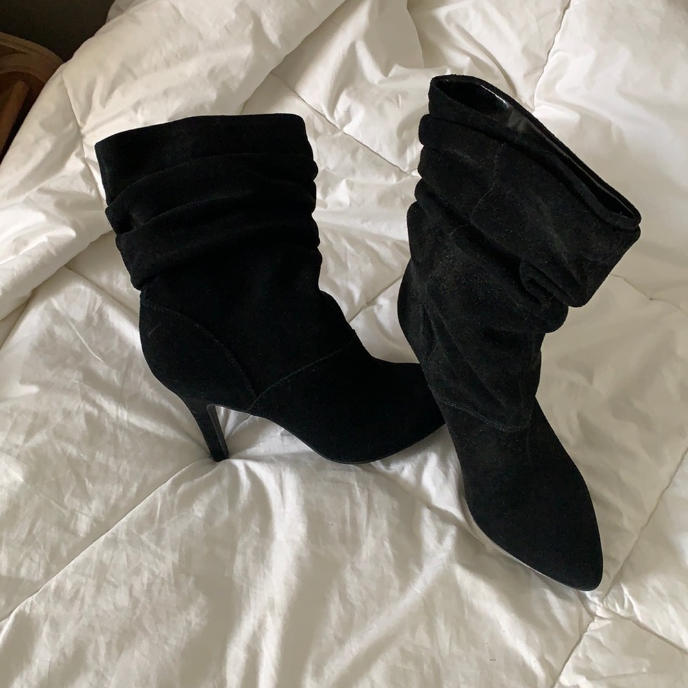 Never worn black suede heeled boots